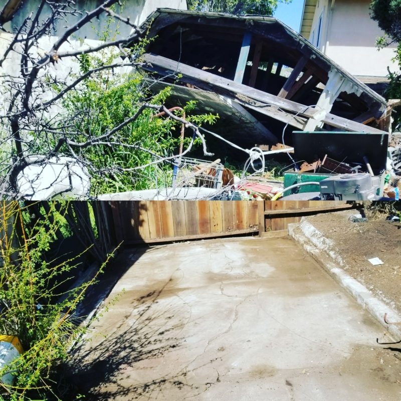 before and after of a shed demolition